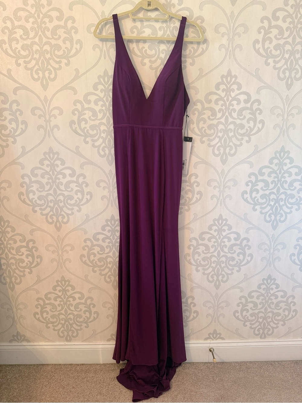 Mac Duggal Plum V-Neck Maxi Dress